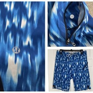 Lululemon Current State Swim Surf Beach Boardshort Trunk Men 32 Blue White 10.5"